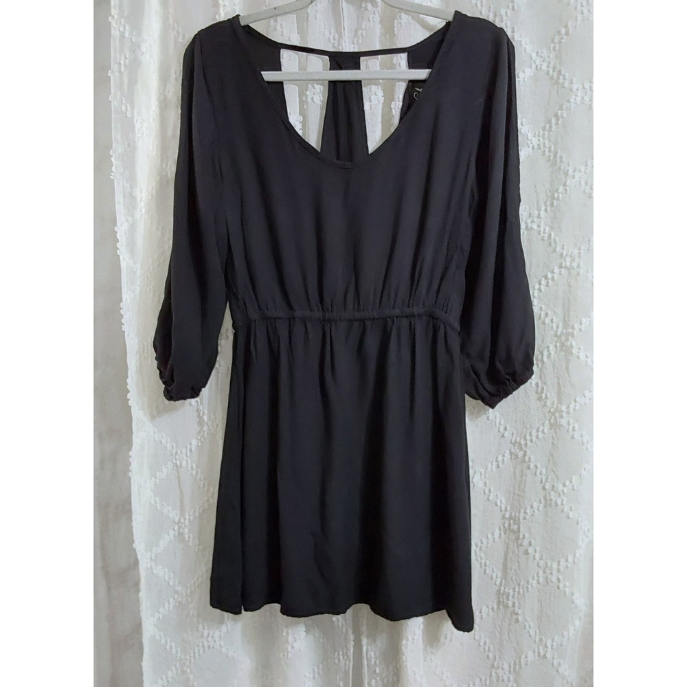 Lavish Black Open Back Mini Dress Long Sleeve Elastic Waist Style 802 Small